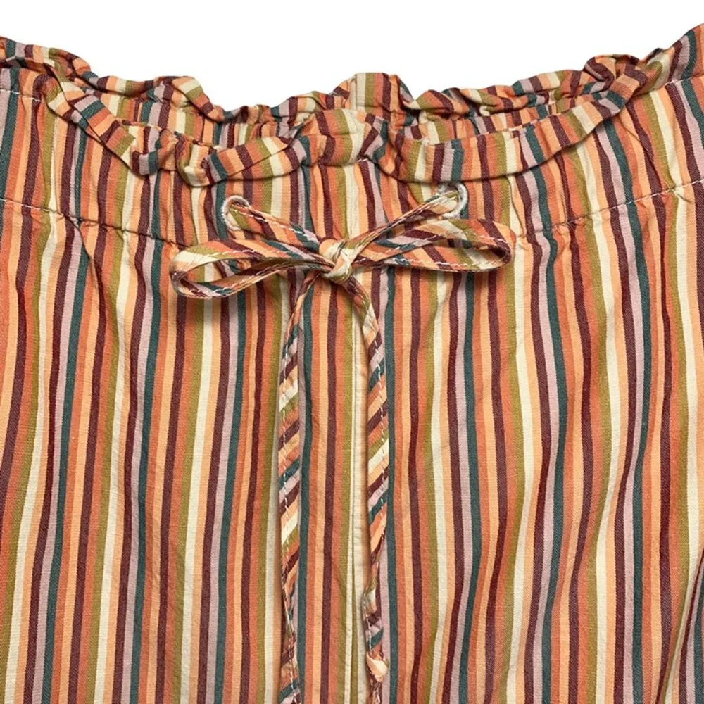 MADEWELL High Waisted Paperbag Shorts in May Rain Stripe Classic Coral